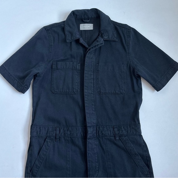 Everlane Jumpsuit Denim The Super Soft Shortsleeve Coverall Jean Navy Dark Wash - Picture 16 of 16